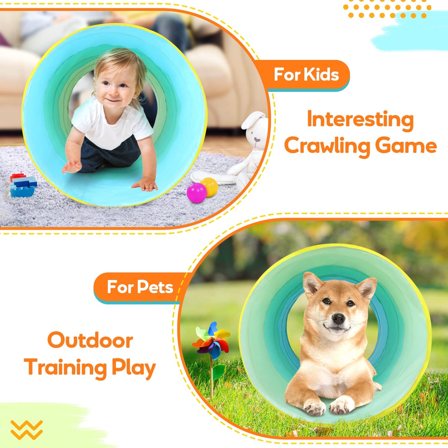 Moncoland Kids Play Tunnel Tent – Colorful Cotton Pop Up Crawl Tunnel for Toddlers