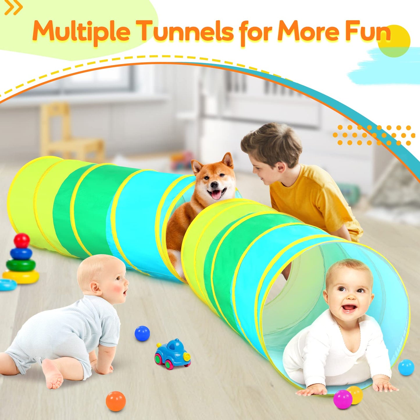 Moncoland Kids Play Tunnel Tent – Colorful Cotton Pop Up Crawl Tunnel for Toddlers