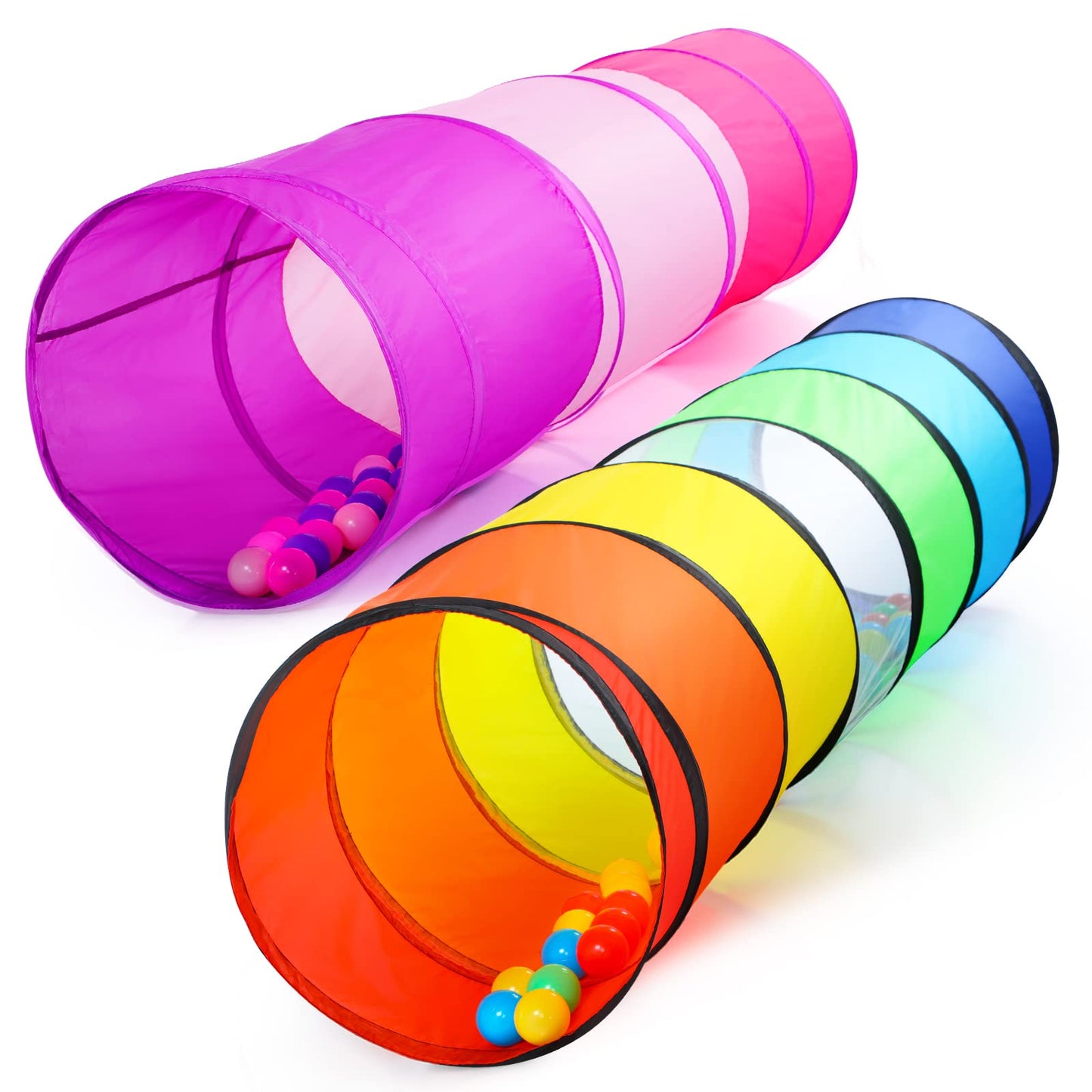 Moncoland 2-Pack Kids Play Tunnel Tent – 6-ft Pop Up Tunnels Rainbow & Pink