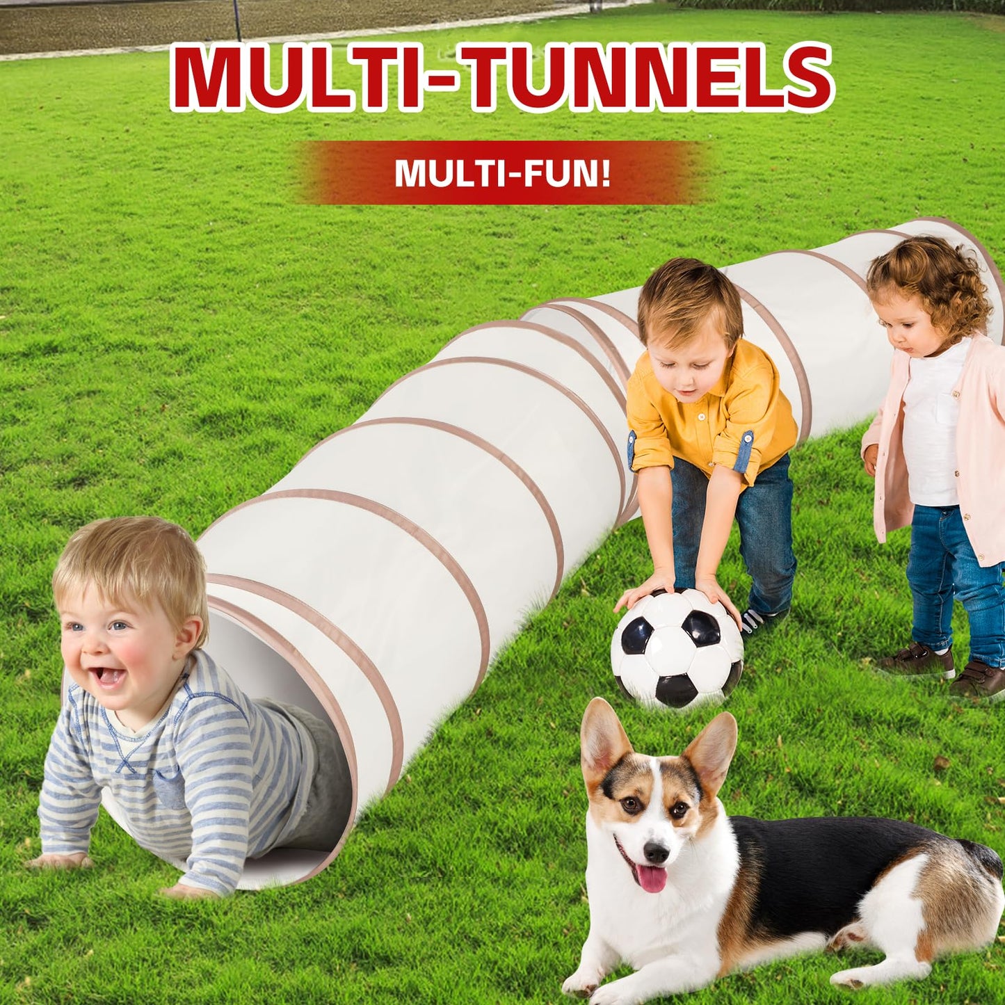 Moncoland Kids Play Tunnel Tent for Toddlers – Pop Up Crawl Tunnel, Indoor/Outdoor (Beige)