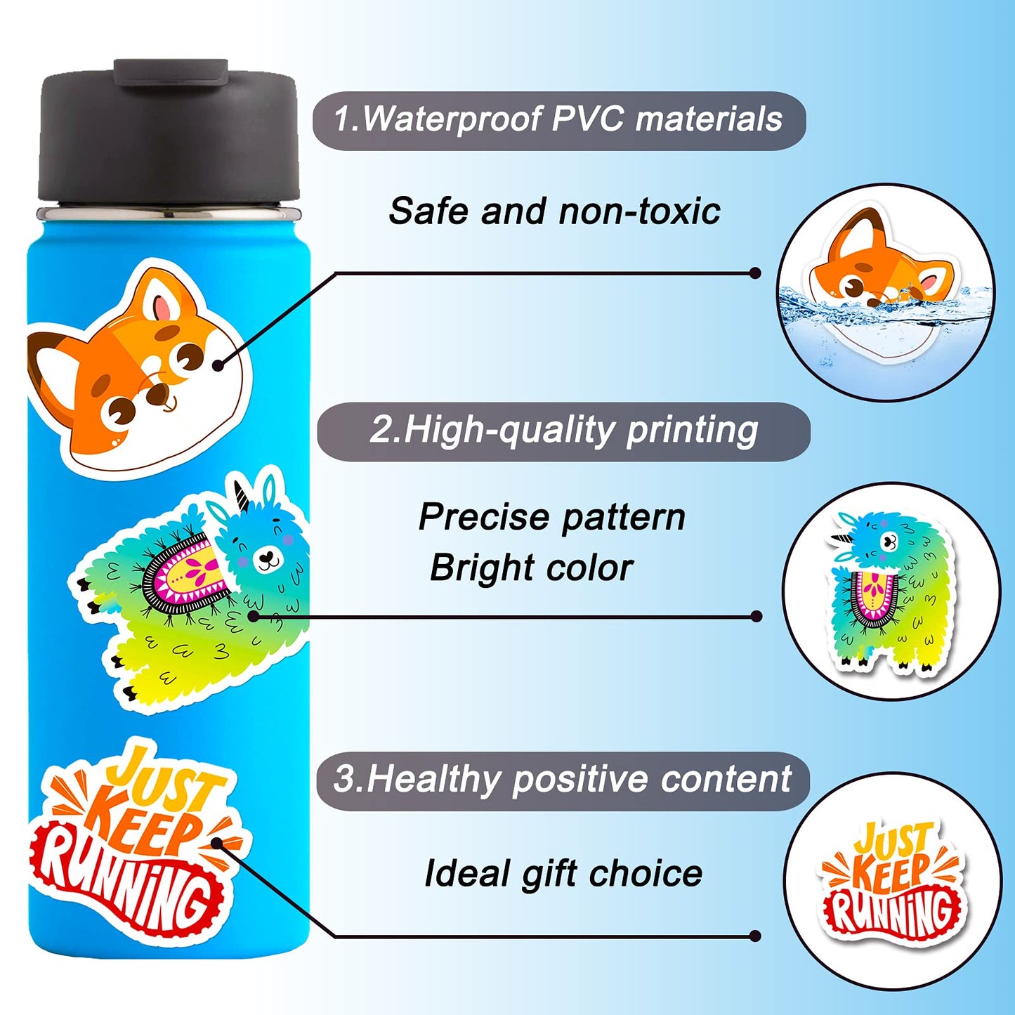 MonEnfance 300 PCS Cute Vinyl Waterproof Stickers for Water Bottles, Laptops, Skateboards | Multicolor Cartoon Pack
