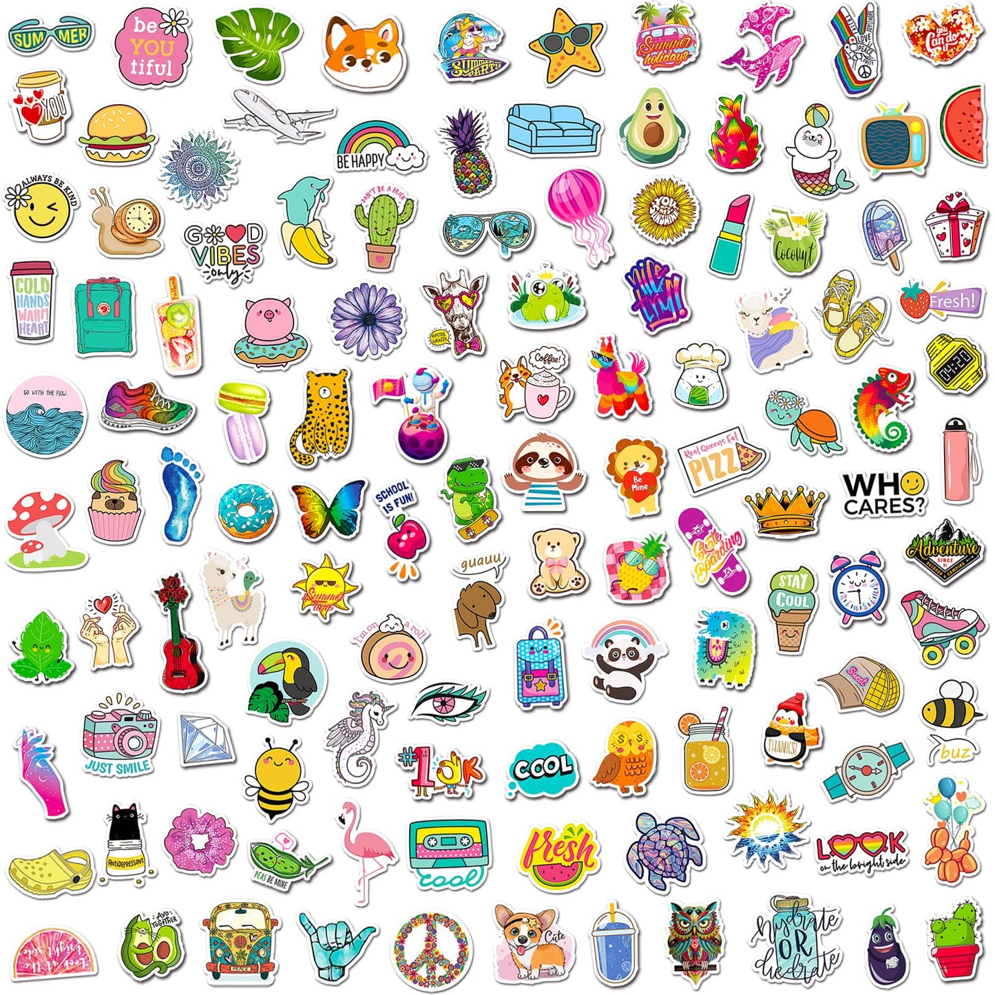 MonEnfance 300 PCS Cute Vinyl Waterproof Stickers for Water Bottles, Laptops, Skateboards | Multicolor Cartoon Pack