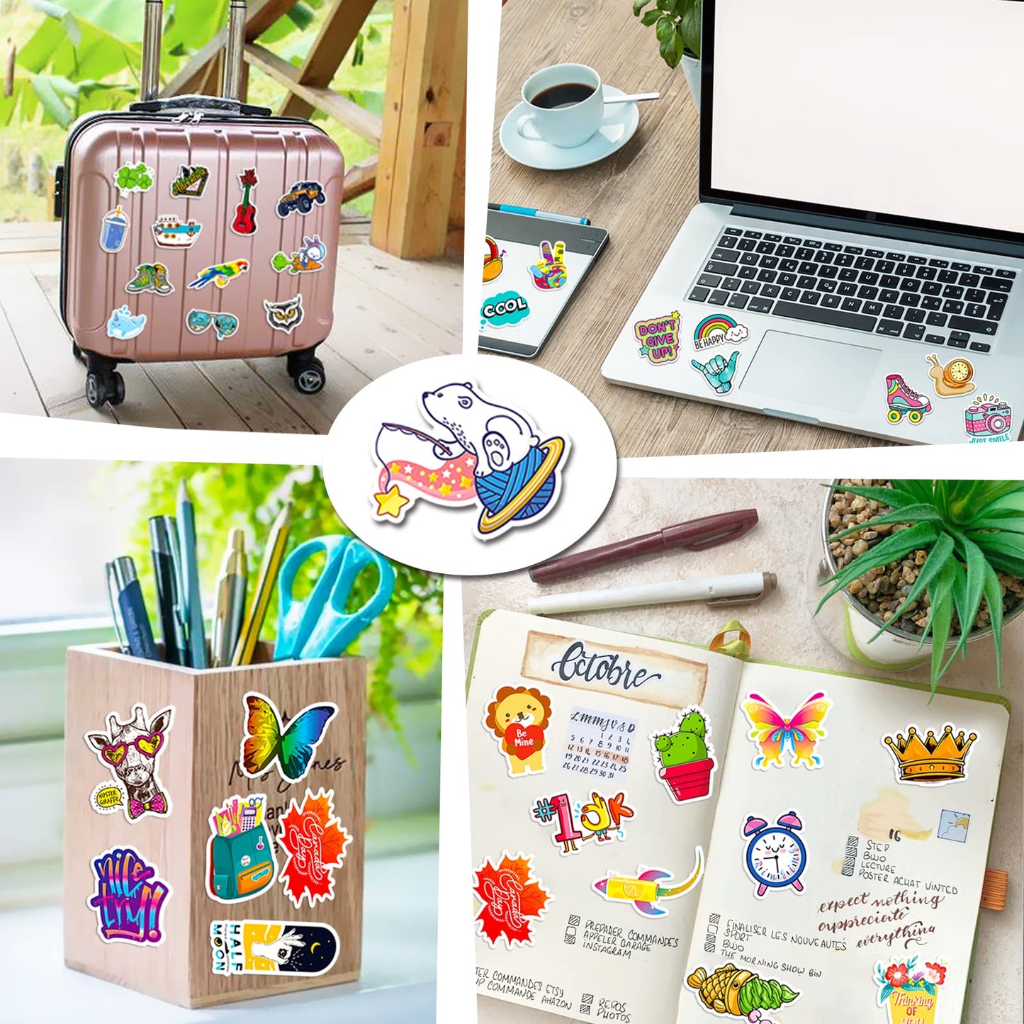 MonEnfance 300 PCS Cute Vinyl Waterproof Stickers for Water Bottles, Laptops, Skateboards | Multicolor Cartoon Pack