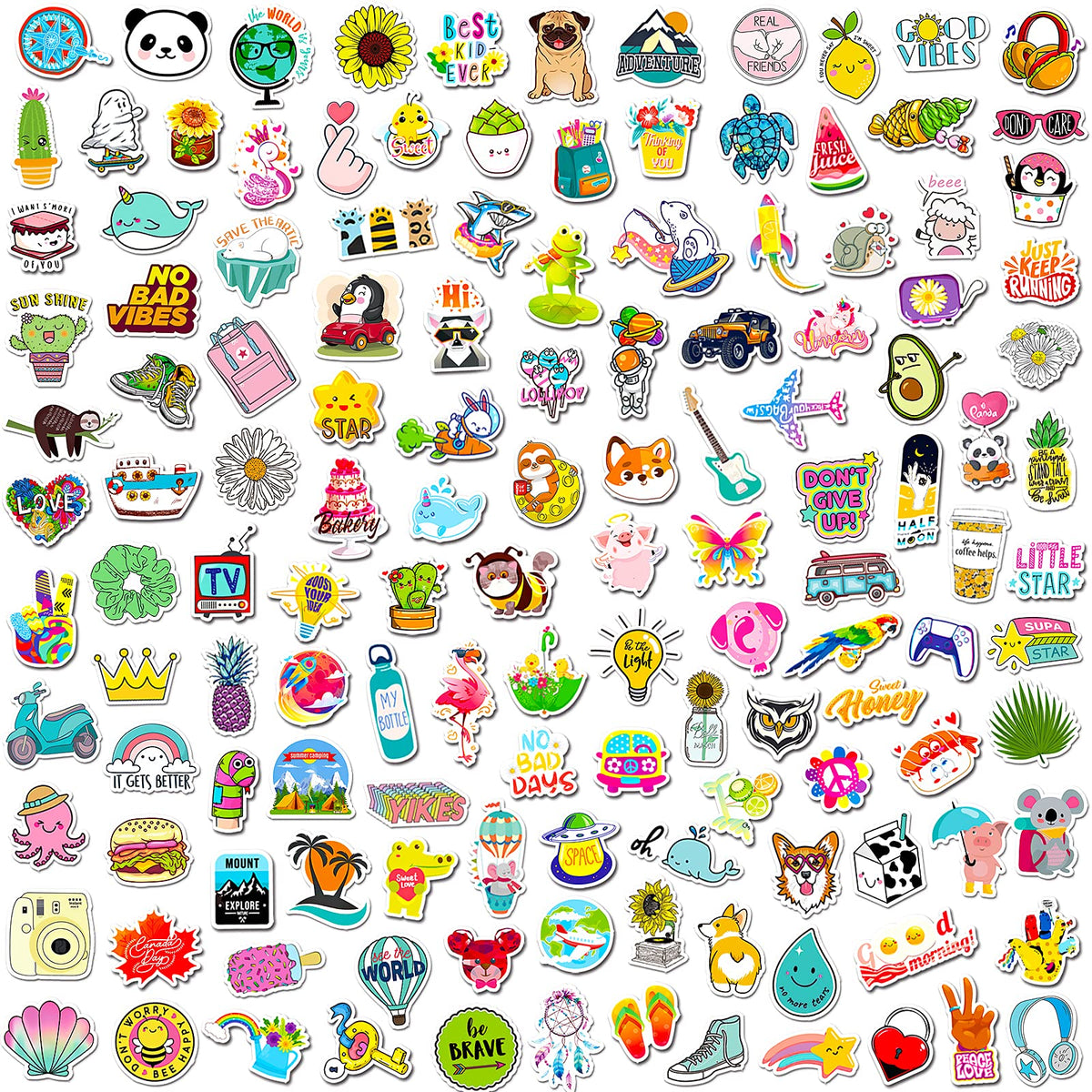 MonEnfance 300 PCS Cute Vinyl Waterproof Stickers for Water Bottles, Laptops, Skateboards | Multicolor Cartoon Pack