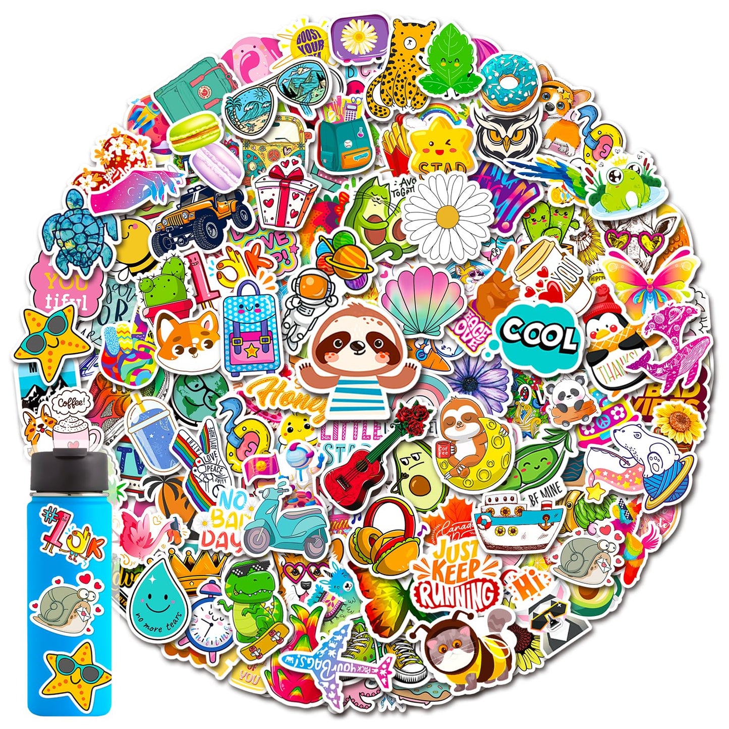 MonEnfance 300 PCS Cute Vinyl Waterproof Stickers for Water Bottles, Laptops, Skateboards | Multicolor Cartoon Pack