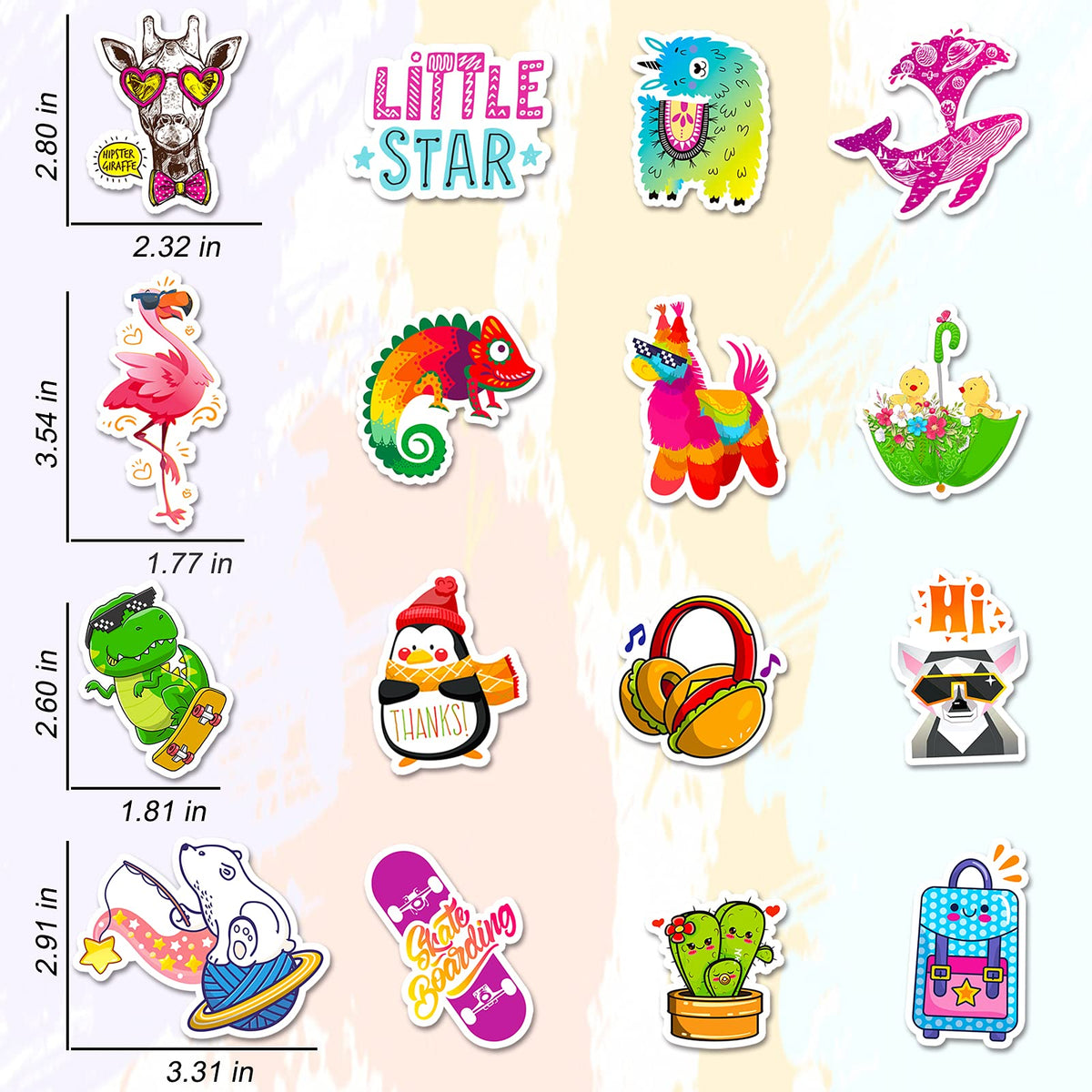 MonEnfance 300 PCS Cute Vinyl Waterproof Stickers for Water Bottles, Laptops, Skateboards | Multicolor Cartoon Pack