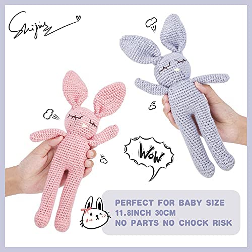 Moni's Choice Easter Crochet Bunny Plush – Handmade 11in Baby Lovey (Blue)