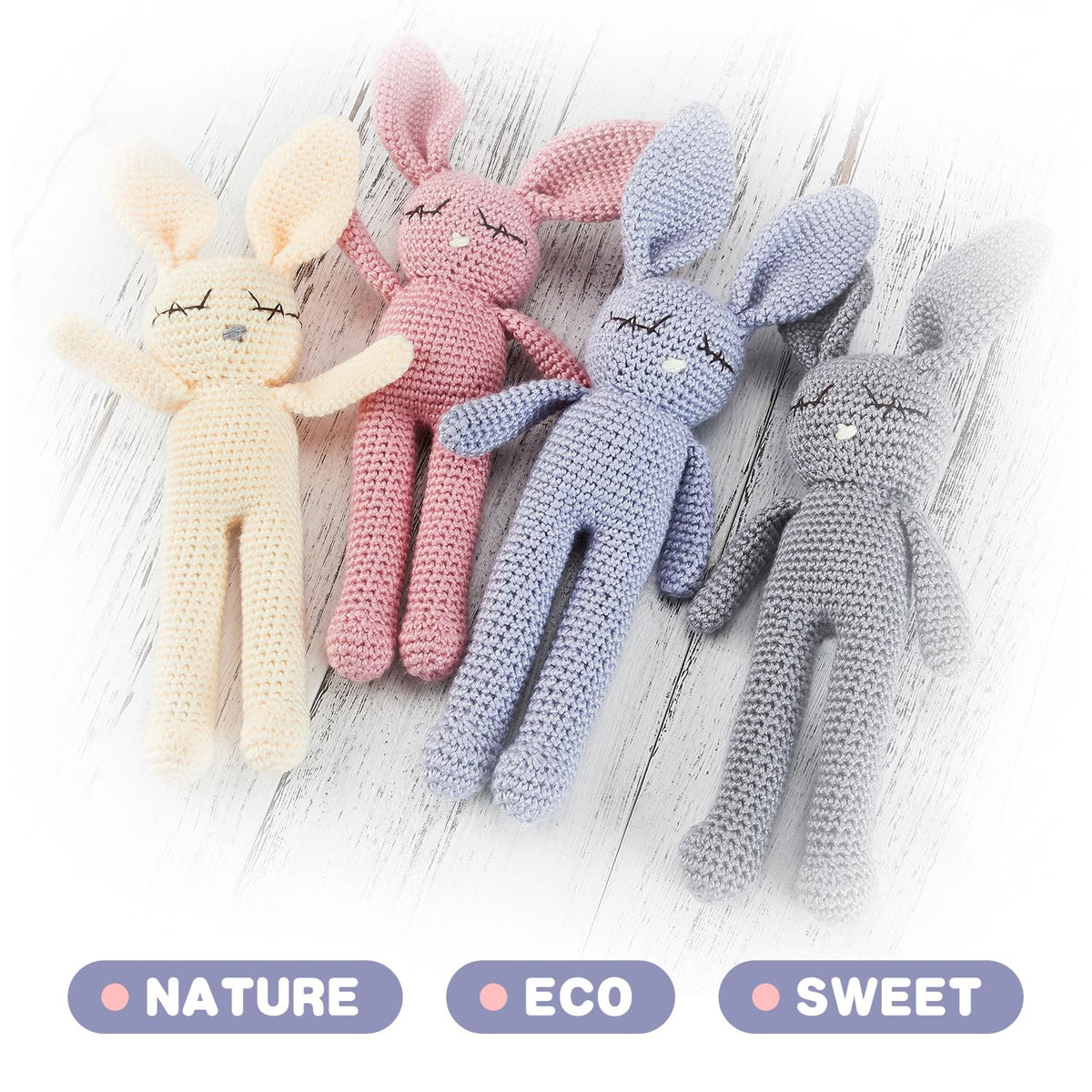 Moni's Choice Easter Crochet Bunny Plush – Handmade 11in Baby Lovey (Blue)