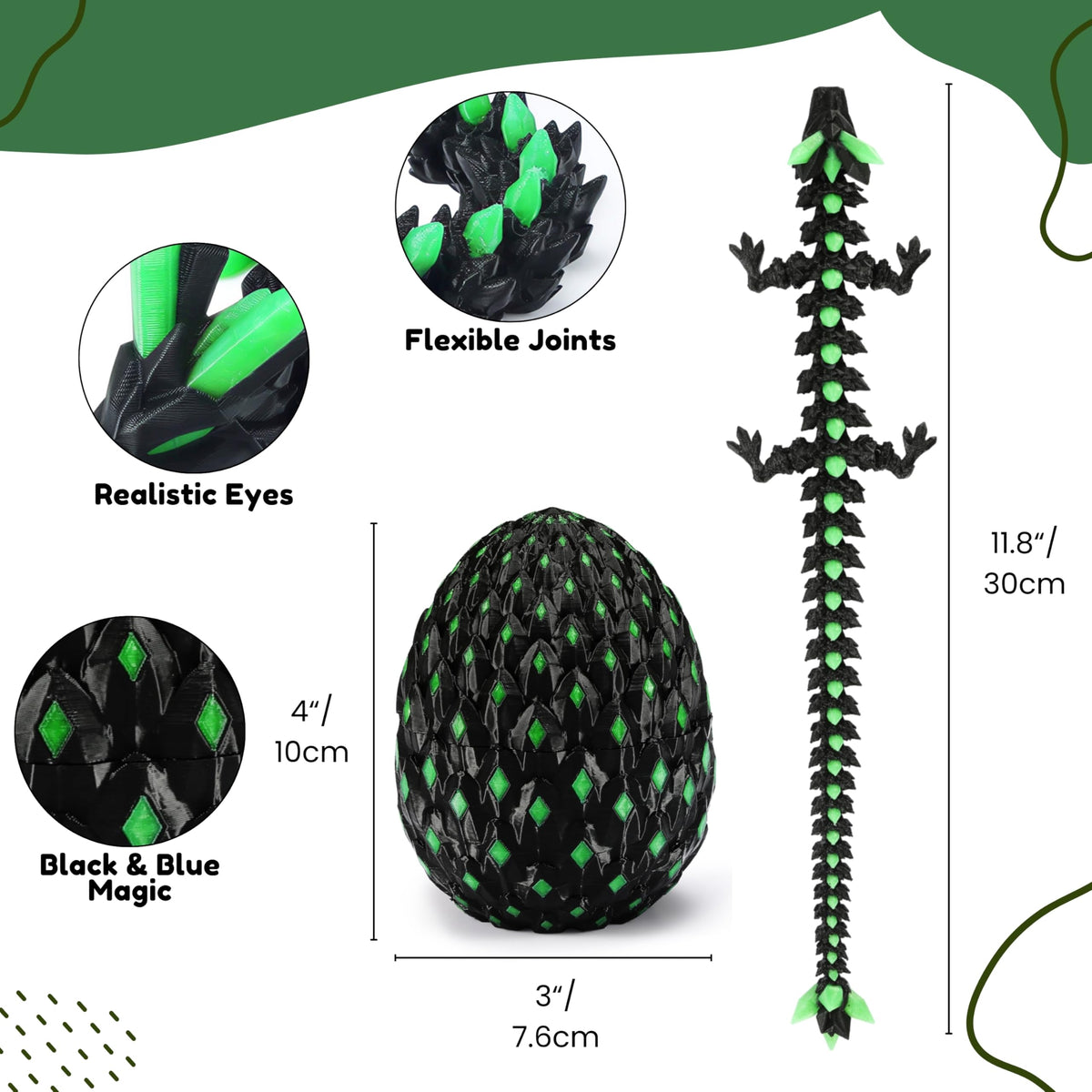 MONJITA Dragon Egg Toy — Glow-in-the-Dark 3D Dragon, Articulated & Hatchable