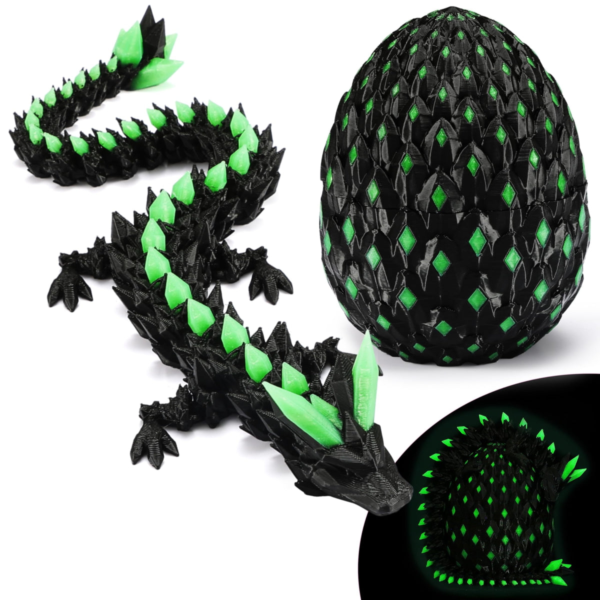 MONJITA Dragon Egg Toy — Glow-in-the-Dark 3D Dragon, Articulated & Hatchable
