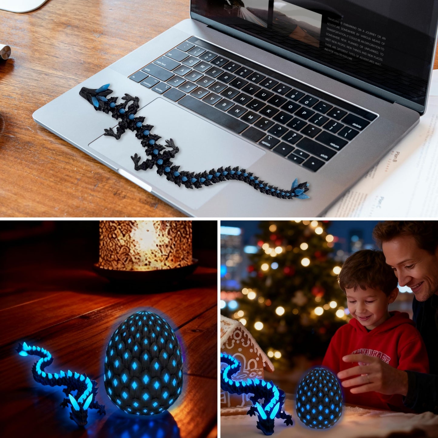 Monjita Glow-in-the-Dark Dragon Egg Toy | 3D Printed, Articulated Fidget Figure (Blue)