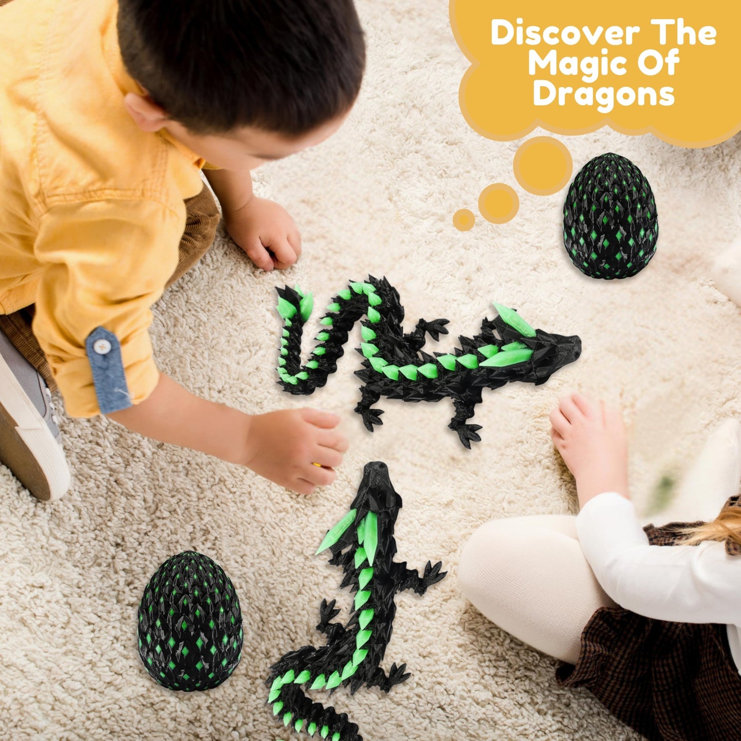 MONJITA Dragon Egg Toy — Glow-in-the-Dark 3D Dragon, Articulated & Hatchable