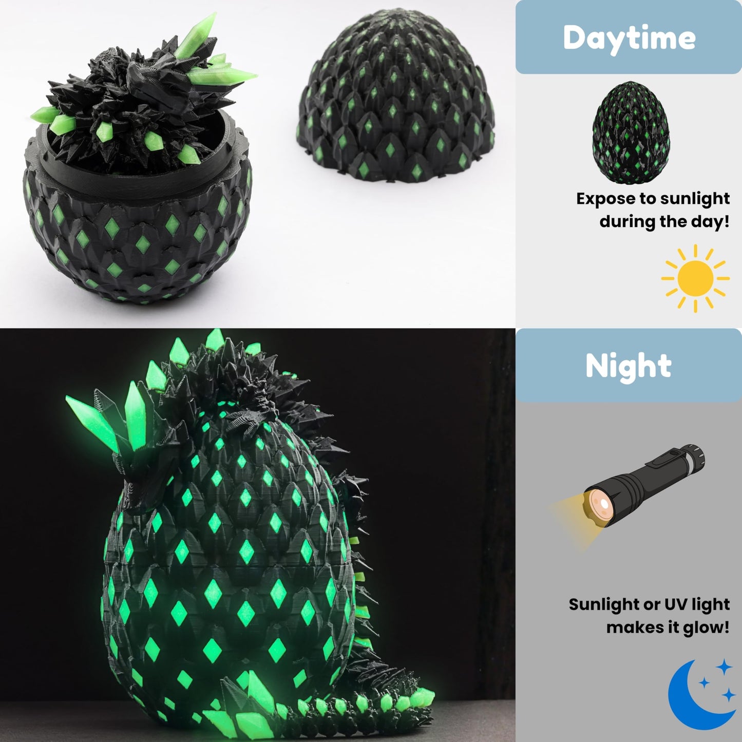 MONJITA Dragon Egg Toy — Glow-in-the-Dark 3D Dragon, Articulated & Hatchable