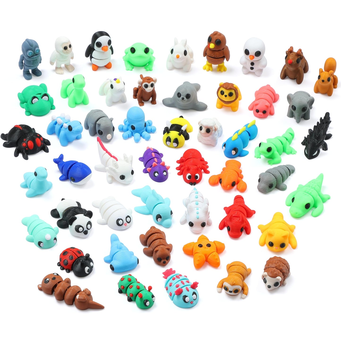 MONJITA 50 Pcs Mini 3D Printed Animal Figurines – Articulated Fidget Toys & Desk Decor