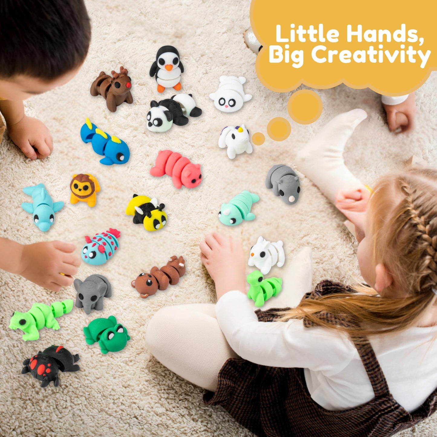 MONJITA 50 Pcs Mini 3D Printed Animal Figurines – Articulated Fidget Toys & Desk Decor