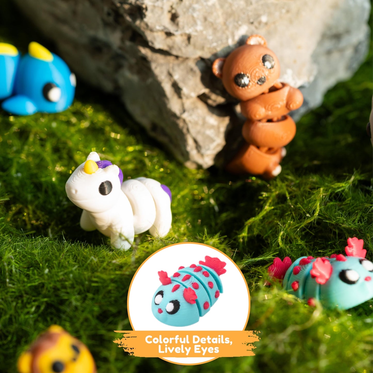 MONJITA 50 Pcs Mini 3D Printed Animal Figurines – Articulated Fidget Toys & Desk Decor