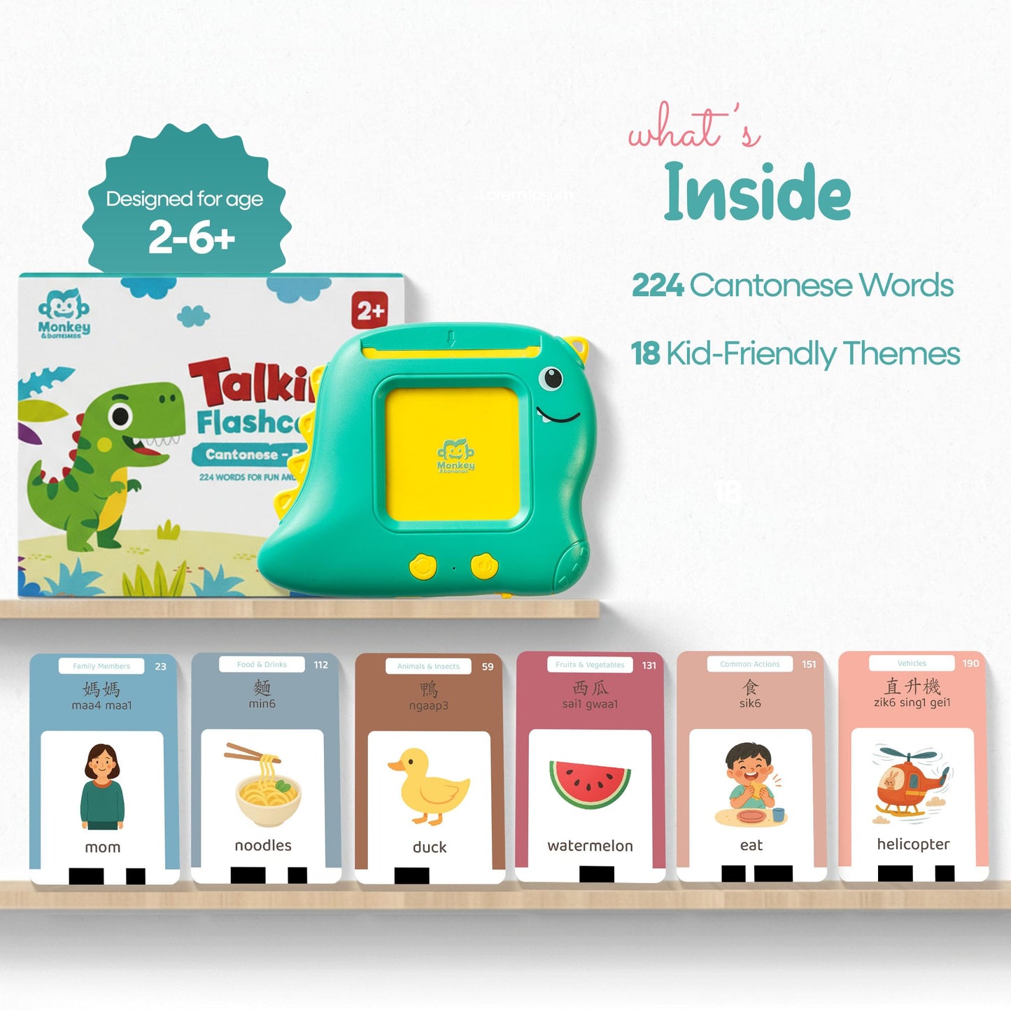 Monkey & Bananas Cantonese–English Talking Flash Cards | Traditional Chinese & Jyutping | Screen-Free Bilingual Toy for Toddlers 2–6
