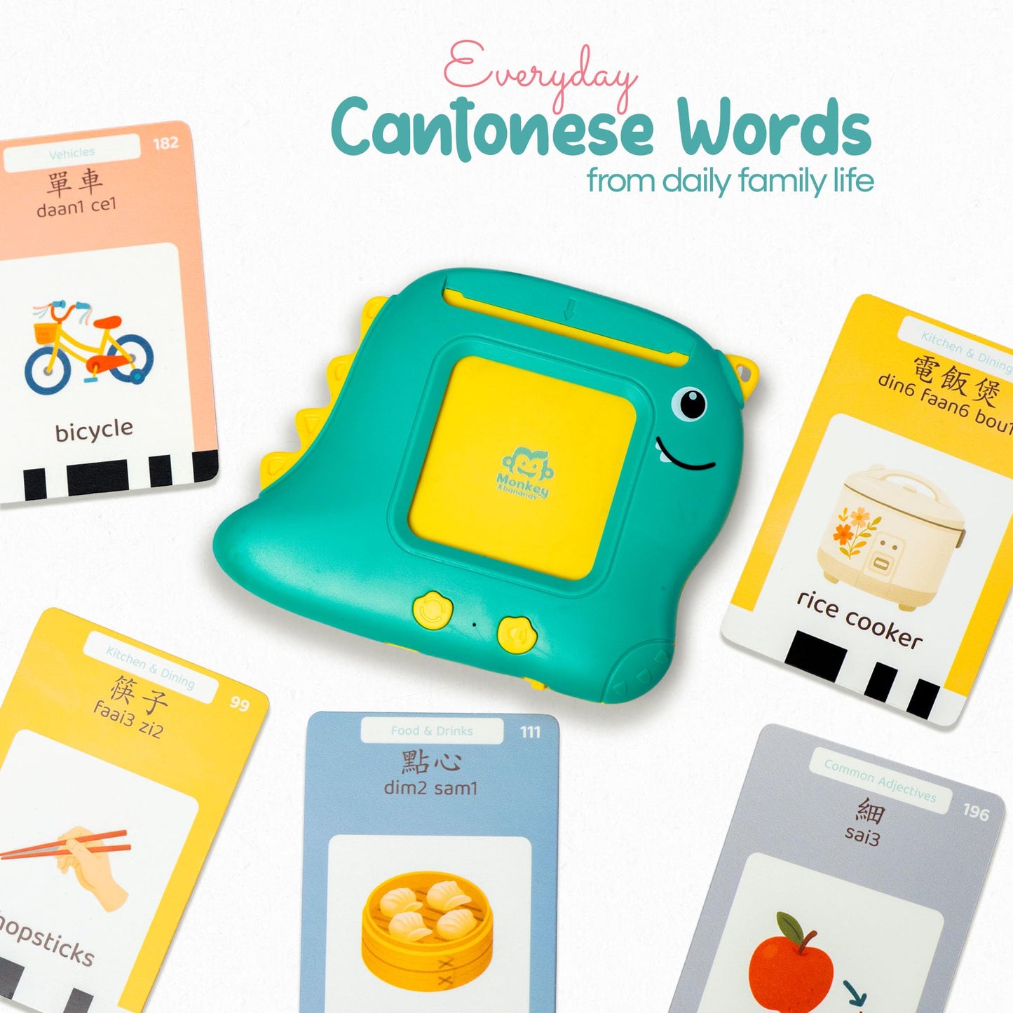 Monkey & Bananas Cantonese–English Talking Flash Cards | Traditional Chinese & Jyutping | Screen-Free Bilingual Toy for Toddlers 2–6