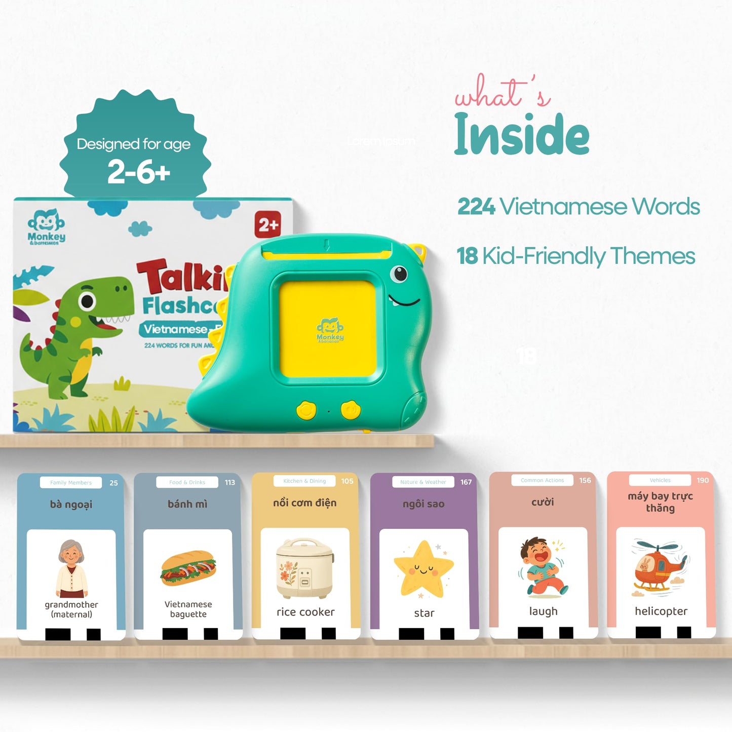 Monkey & Bananas Vietnamese–English Talking Flash Cards | Bilingual Learning Kit for Toddlers 2–6