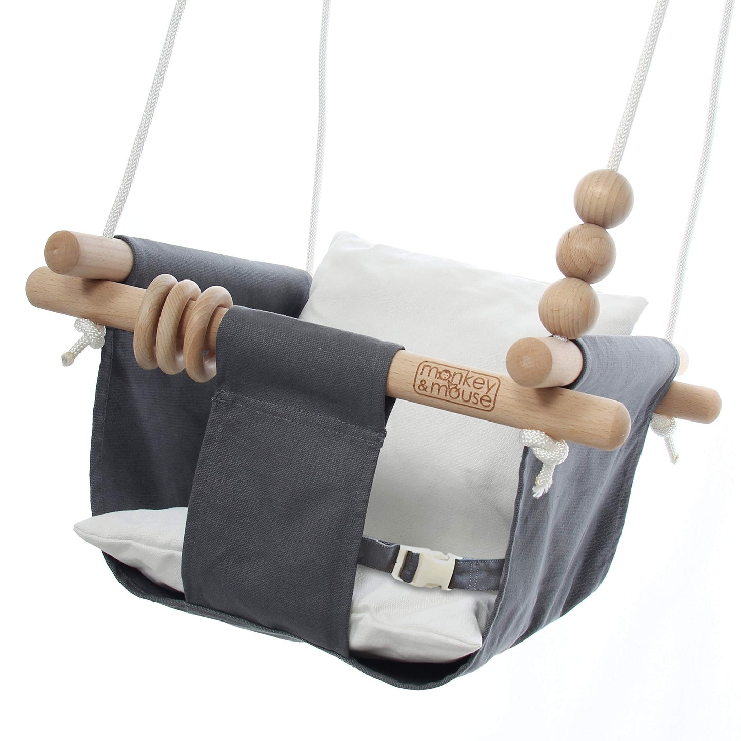 Monkey & Mouse Baby Swing – Indoor/Outdoor Grey & White Hanging Chair for Infants & Toddlers