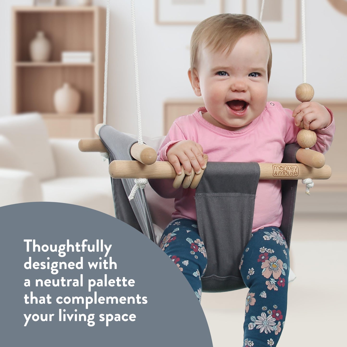 Monkey & Mouse Baby Swing – Cream Indoor Outdoor Hanging Chair for 6 Months to 4 Years