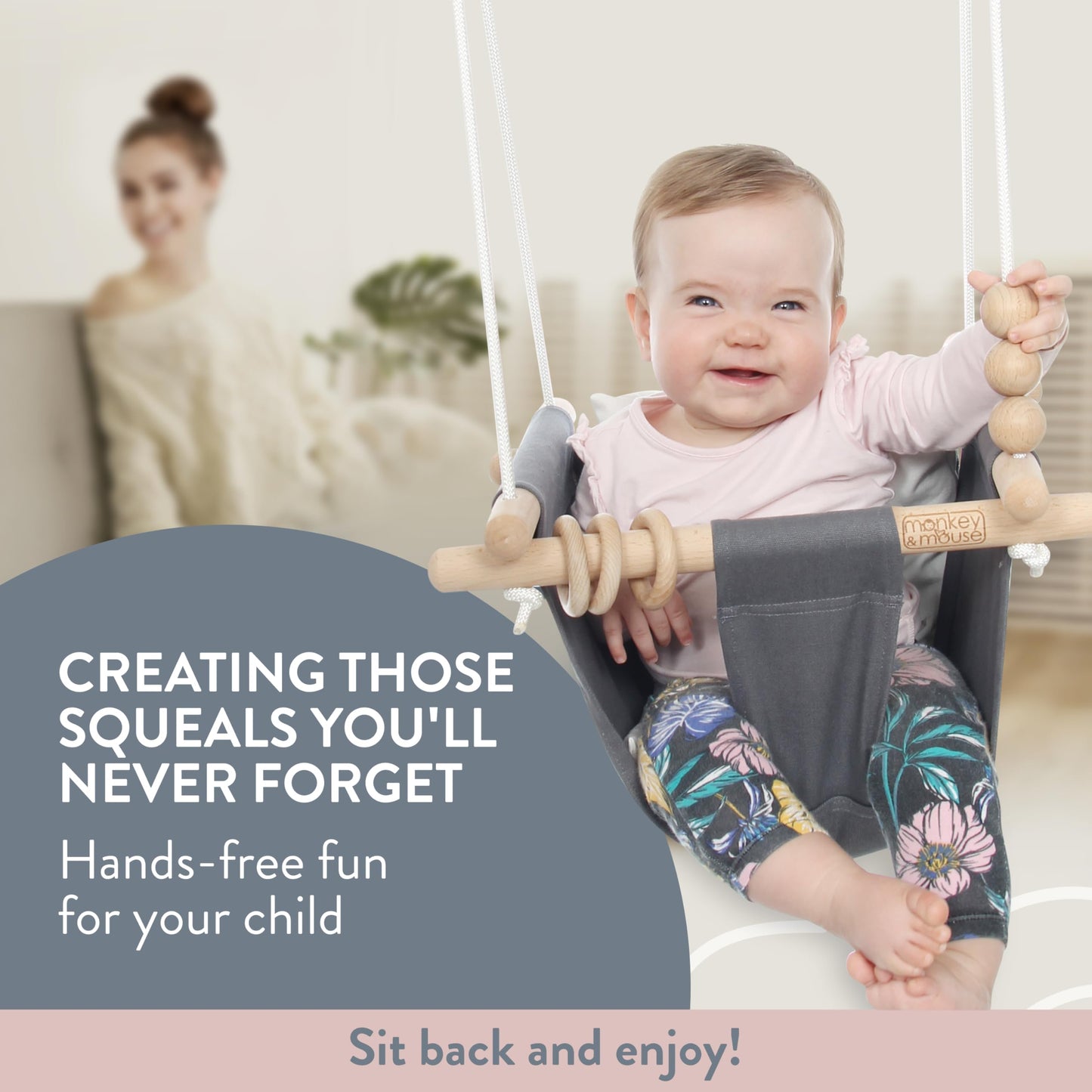 Monkey & Mouse Baby Swing – Cream Indoor Outdoor Hanging Chair for 6 Months to 4 Years