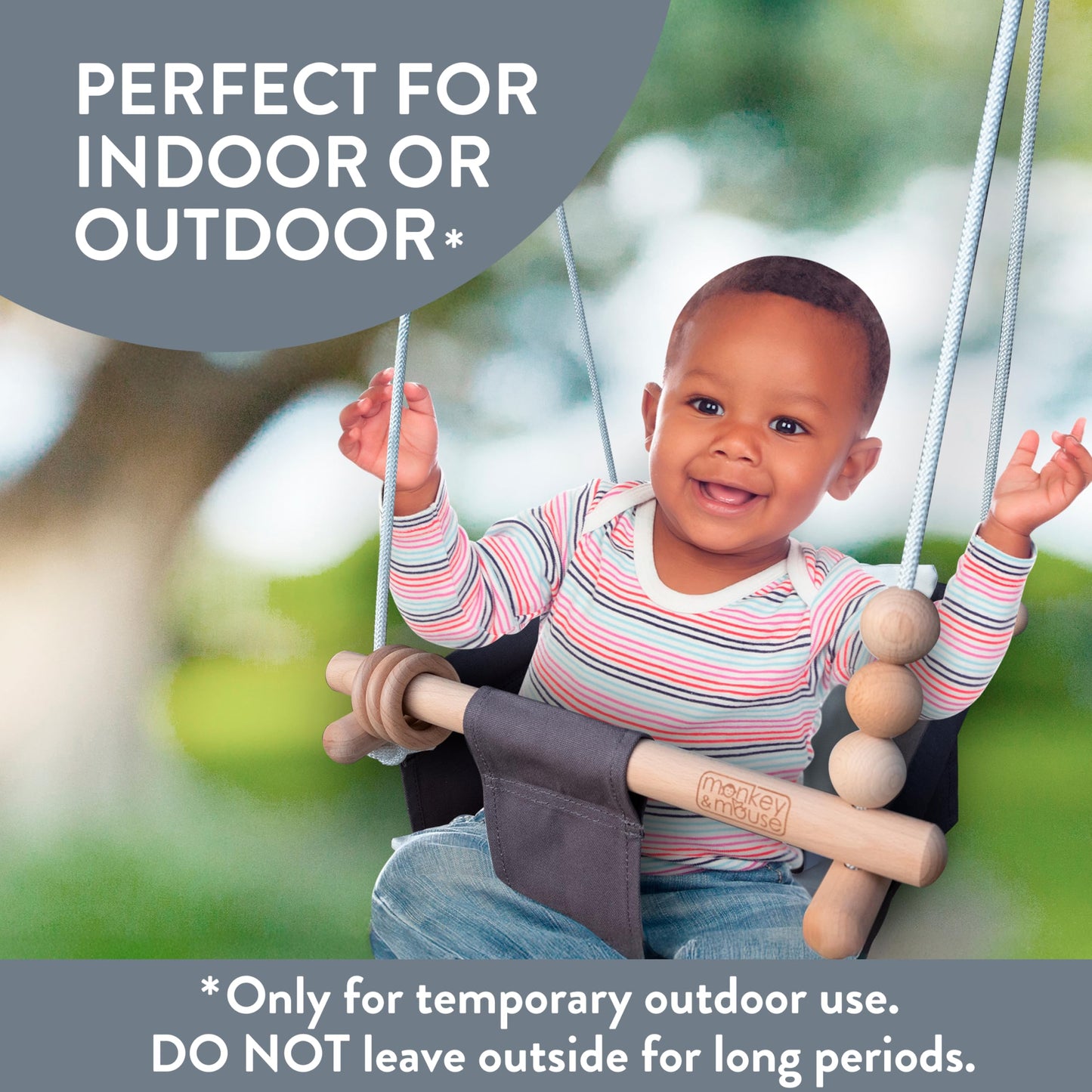 Monkey & Mouse Baby Swing – Indoor/Outdoor Grey & White Hanging Chair for Infants & Toddlers