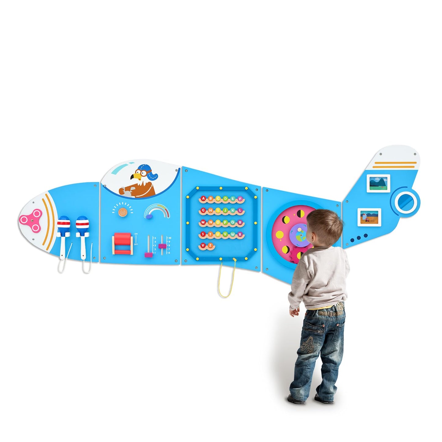 Monläurd Wooden Airplane Activity Wall Panel – Montessori Busy Board for Toddlers 1-3