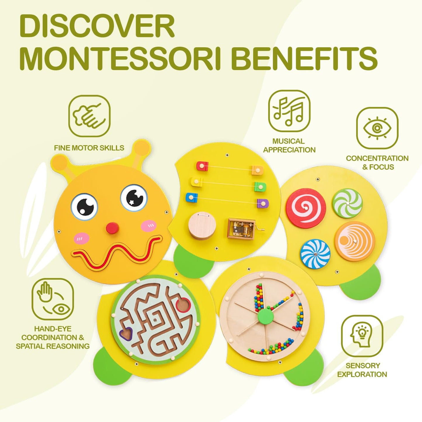 Monläurd Caterpillar Montessori Busy Board | Wooden Educational Toy for 6 Months+