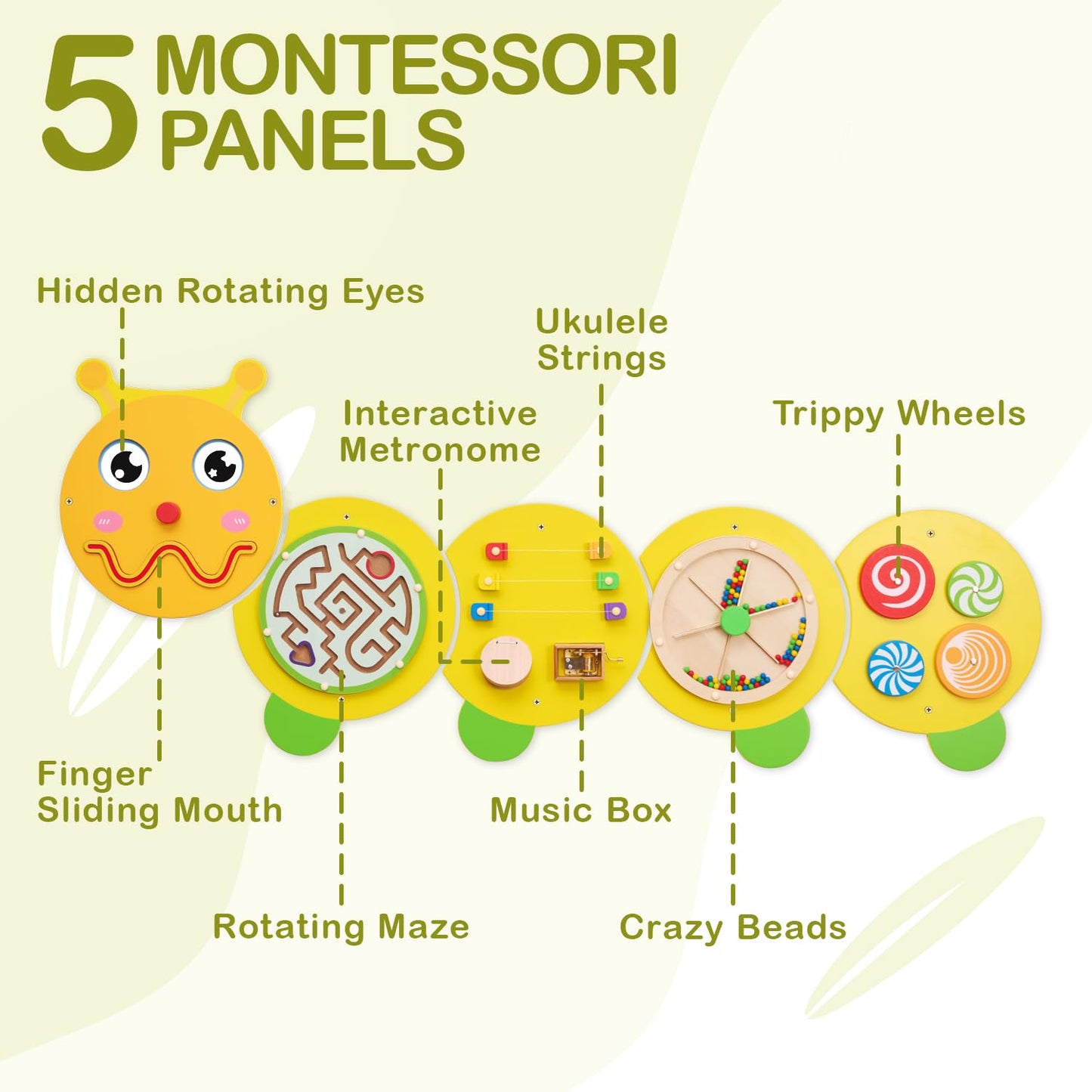 Monläurd Caterpillar Montessori Busy Board | Wooden Educational Toy for 6 Months+