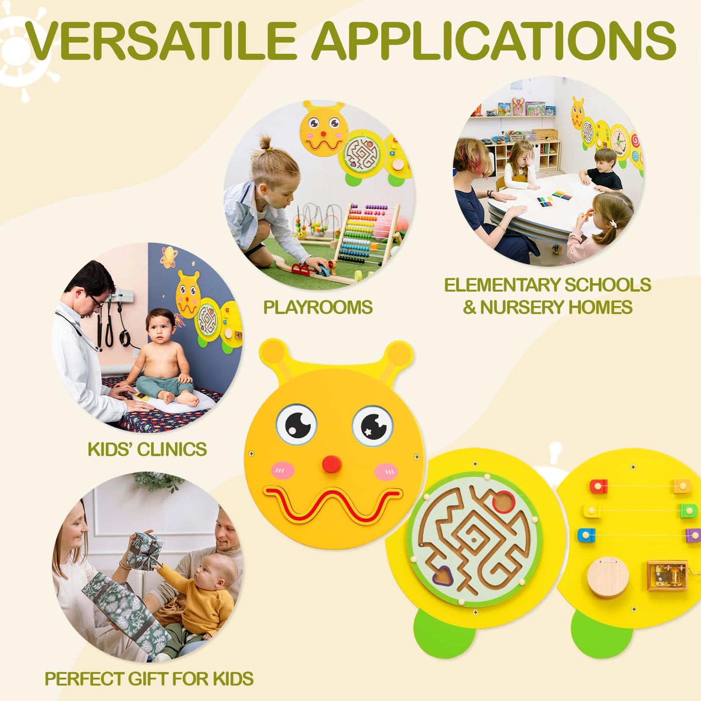Monläurd Caterpillar Montessori Busy Board | Wooden Educational Toy for 6 Months+