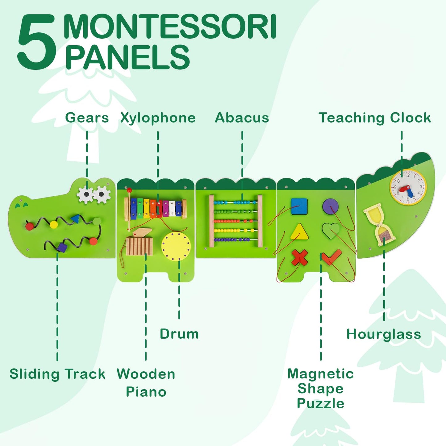 Monläurd Crocodile Montessori Busy Board - Sensory & Educational Wall Toy for Ages 6m+