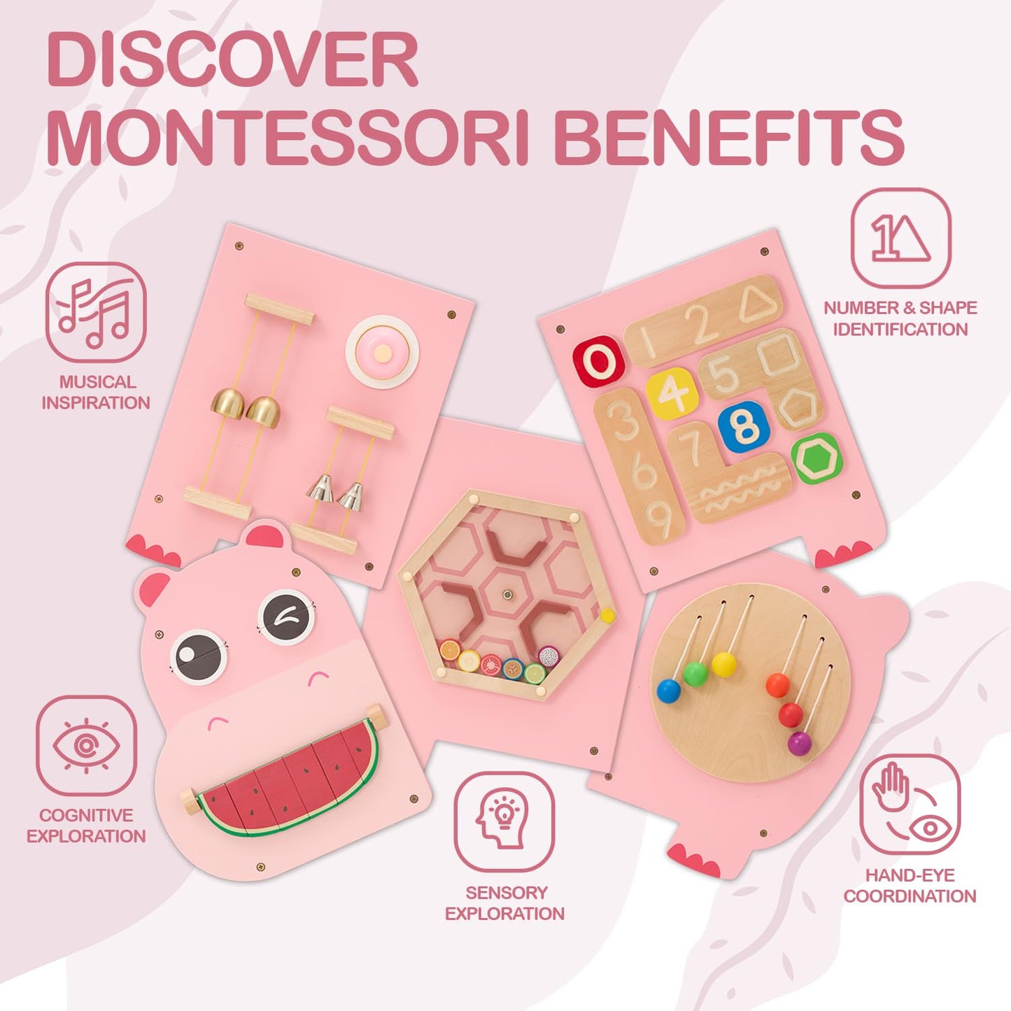 Monläurd Hippo Montessori Busy Board – Sensory Wall Panel for Kids 6m+