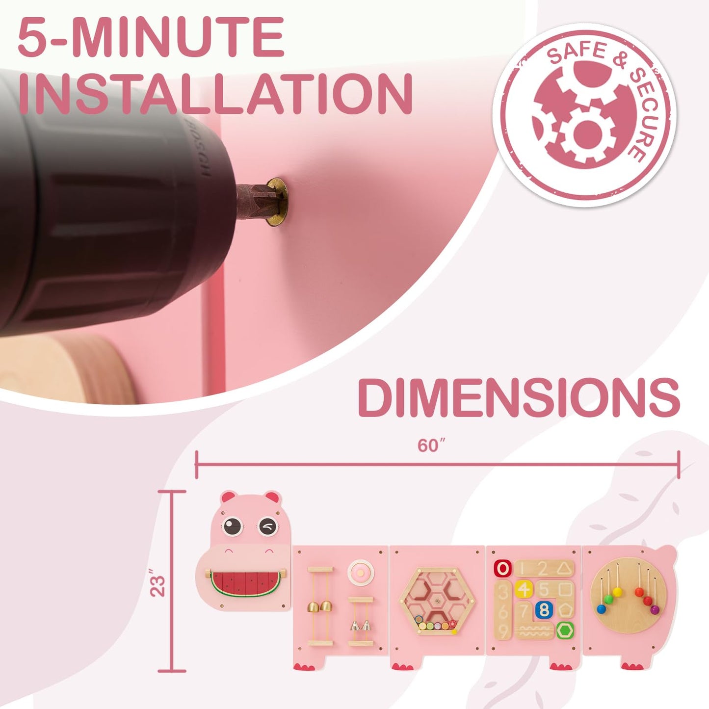 Monläurd Hippo Montessori Busy Board – Sensory Wall Panel for Kids 6m+