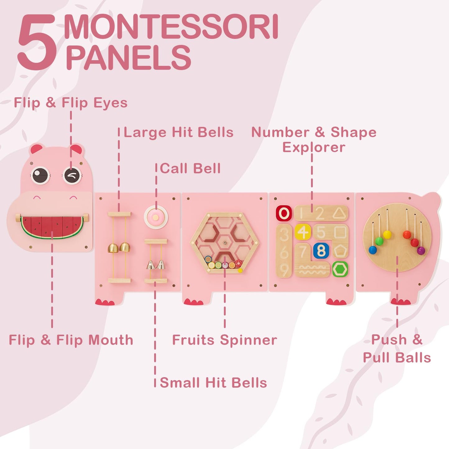 Monläurd Hippo Montessori Busy Board – Sensory Wall Panel for Kids 6m+