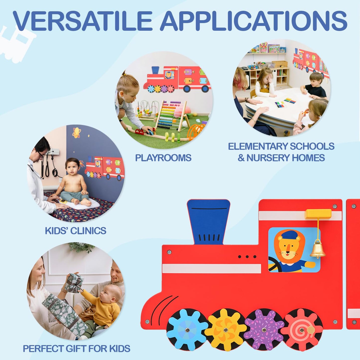Monläurd Wooden Train Activity Wall Panel — Montessori Sensory Wall Toy for Toddlers