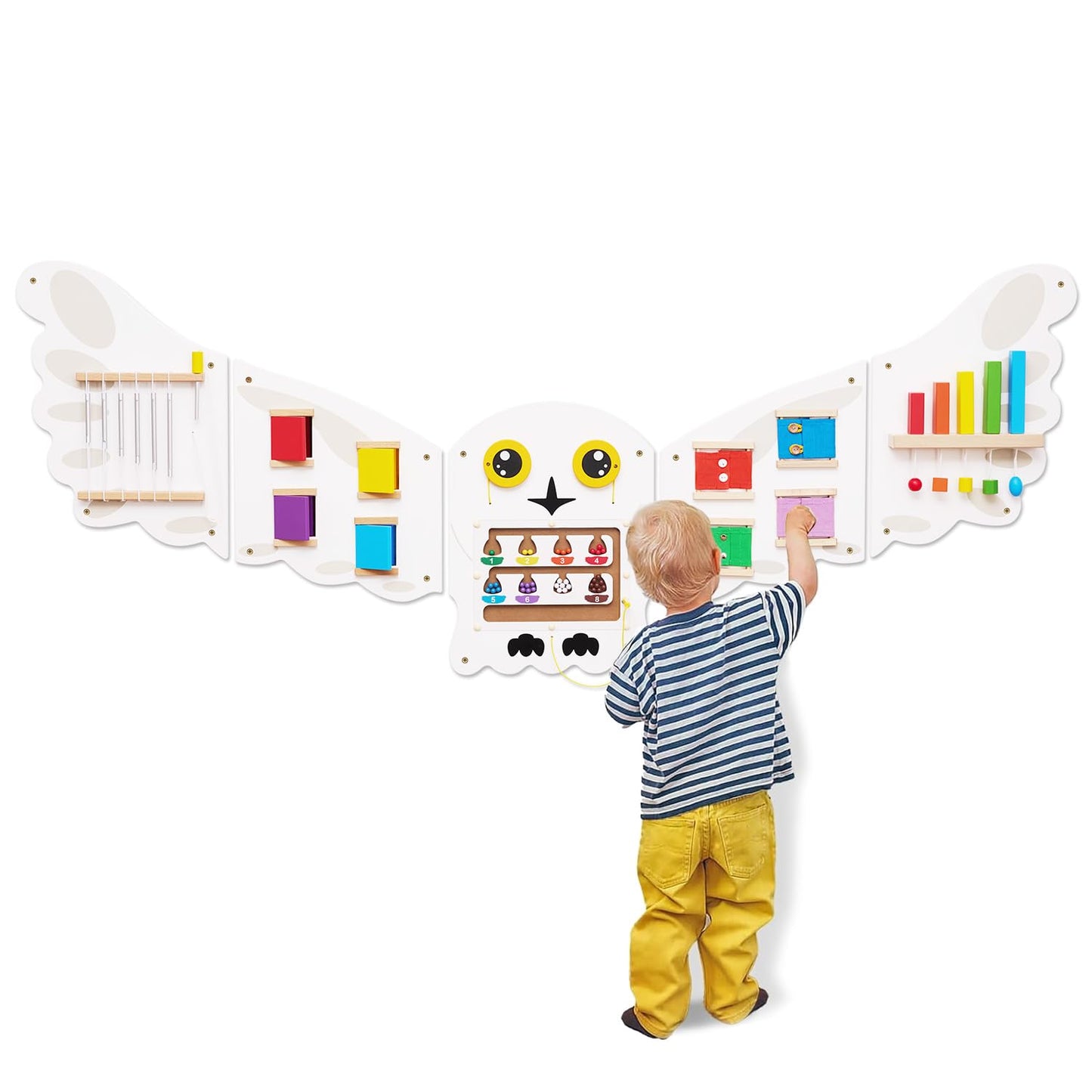 Monläurd Montessori Owl Busy Board – Wooden Sensory Wall Panel for Toddlers (6M+) Screen-Free Learning