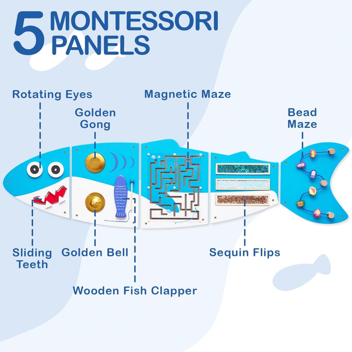 Monläurd Shark Montessori Busy Board – Sensory Wall Panel for Learning & Play (6M+)