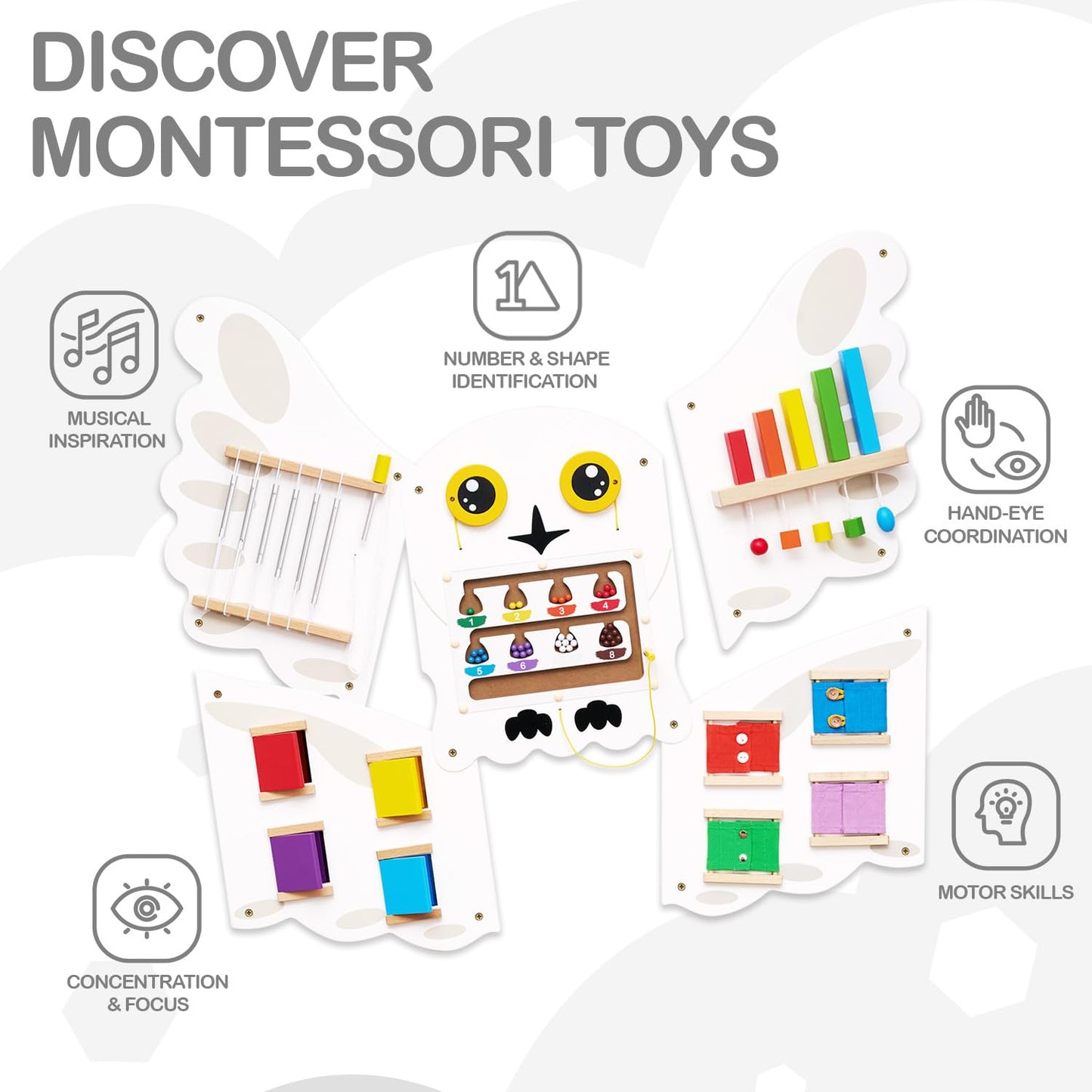 Monläurd Montessori Owl Busy Board – Wooden Sensory Wall Panel for Toddlers (6M+) Screen-Free Learning