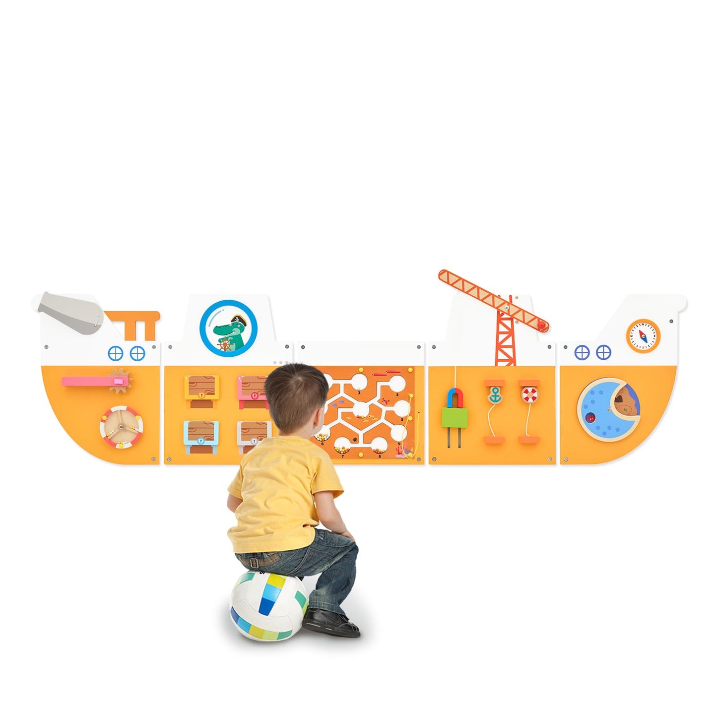 Monläurd Wooden Ship Activity Wall Panel – Montessori Busy Board for Toddlers