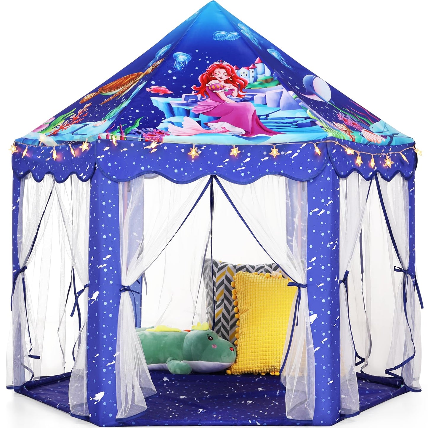 Monobeach Mermaid Princess Tent – Large Blue Playhouse with Star Lights