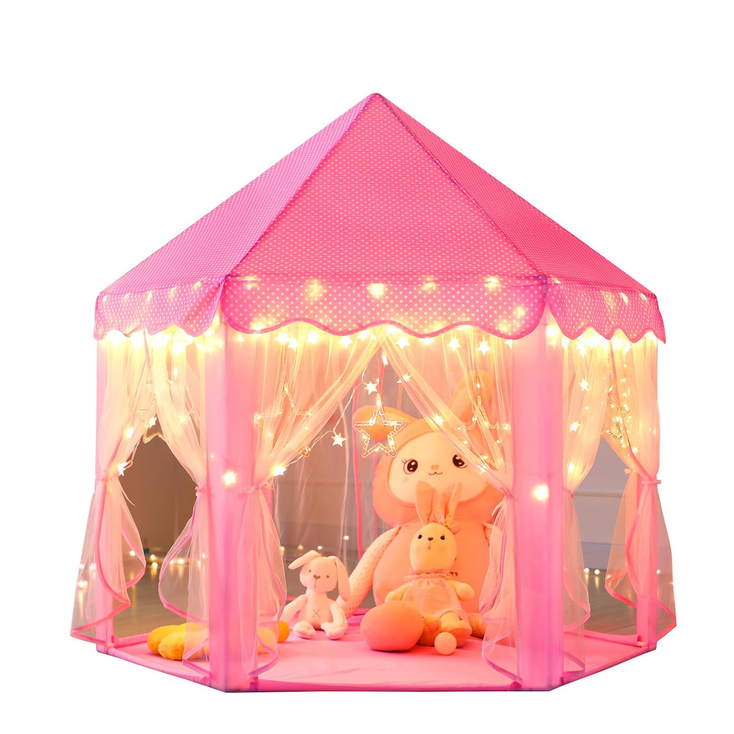 Monobeach Princess Castle Play Tent – Large 55'' x 53'' Indoor/Outdoor Playhouse with Star Lights
