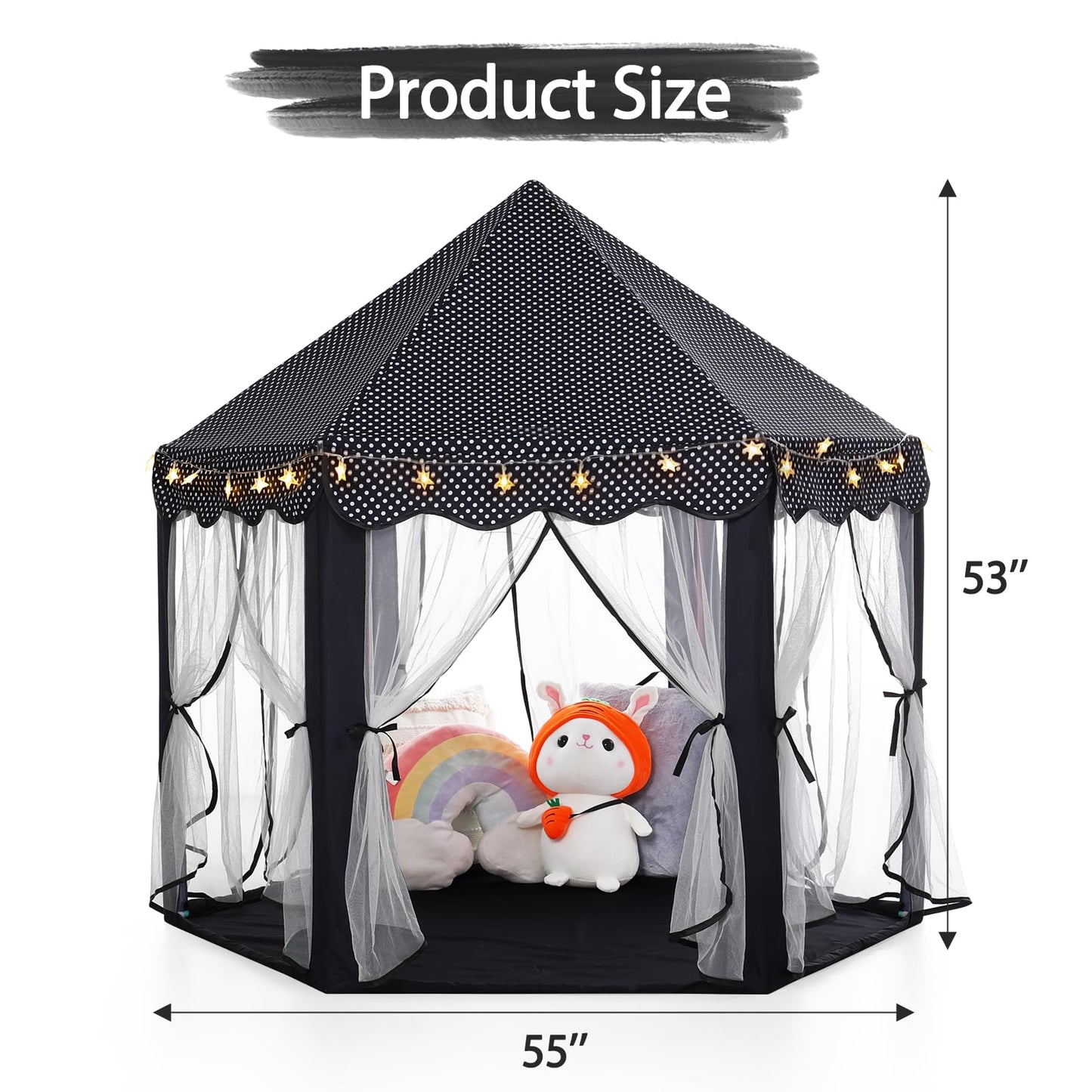 Monobeach Princess Tent for Girls – Large Black Playhouse with Star Lights | Indoor & Outdoor Castle