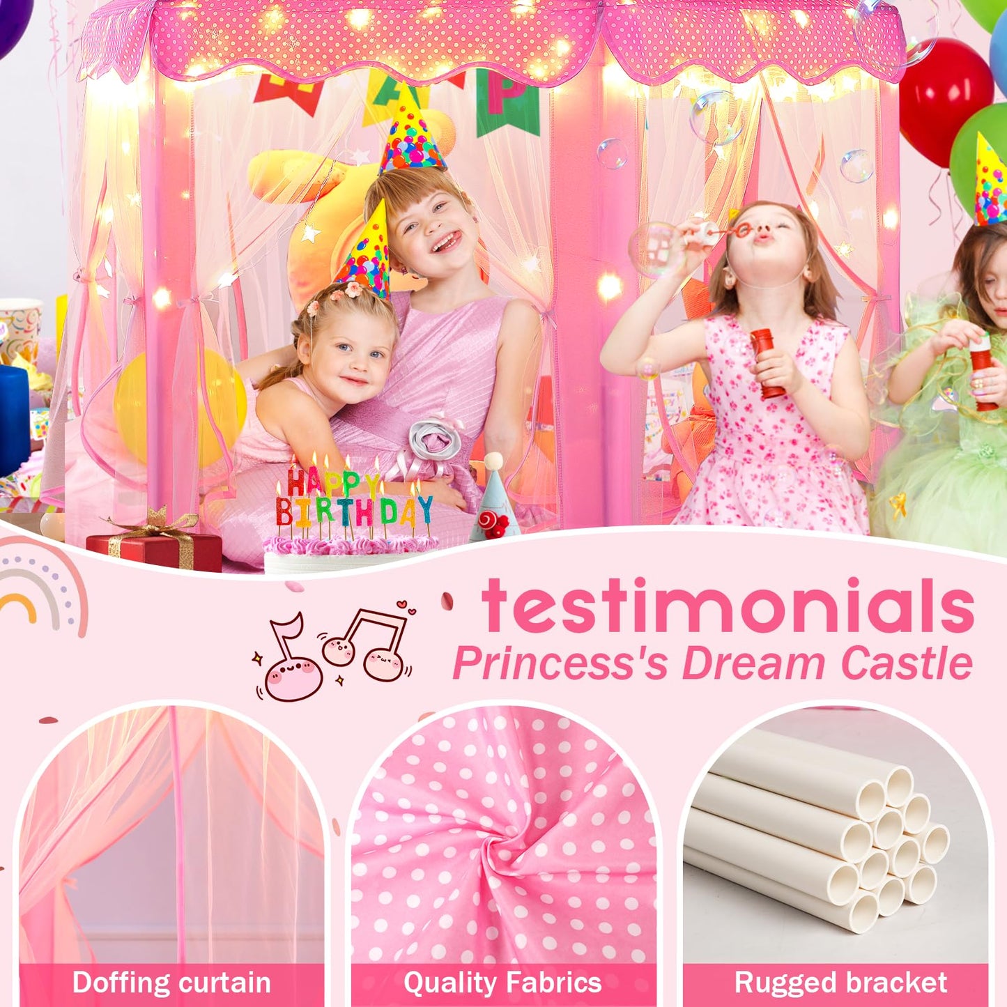 Monobeach Princess Tent – Large Play Castle for Girls with Star Lights, 55x53 inches