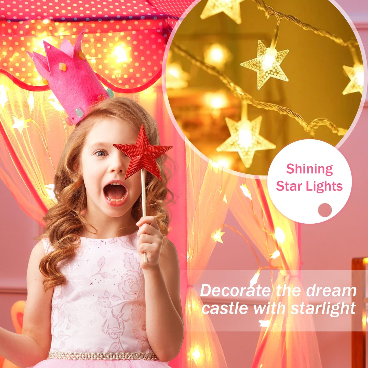 Monobeach Princess Tent – Large Play Castle for Girls with Star Lights, 55x53 inches