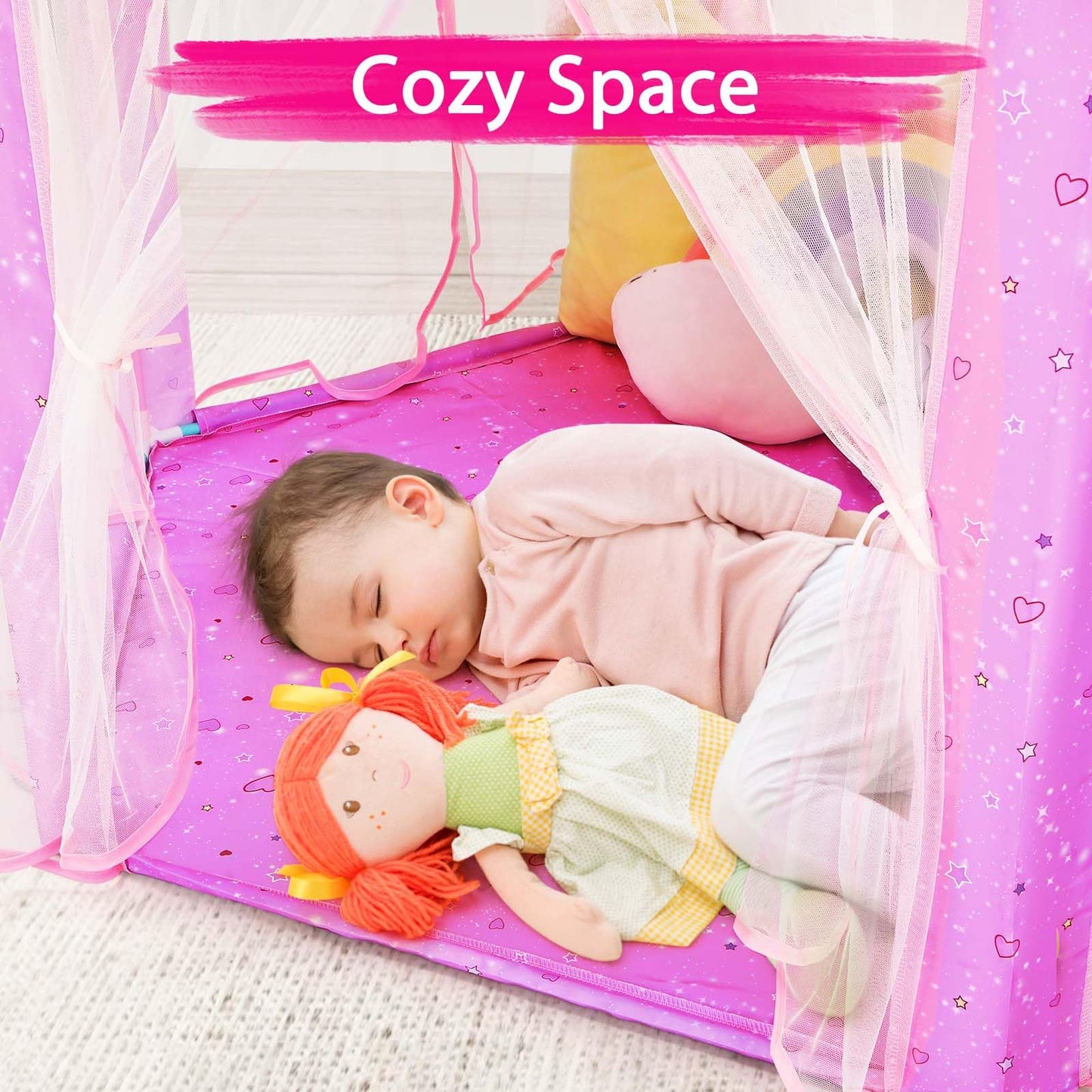 Monobeach Princess Tent – Large Unicorn Castle Play Tent for Kids, 55x53 inches, with Star Lights