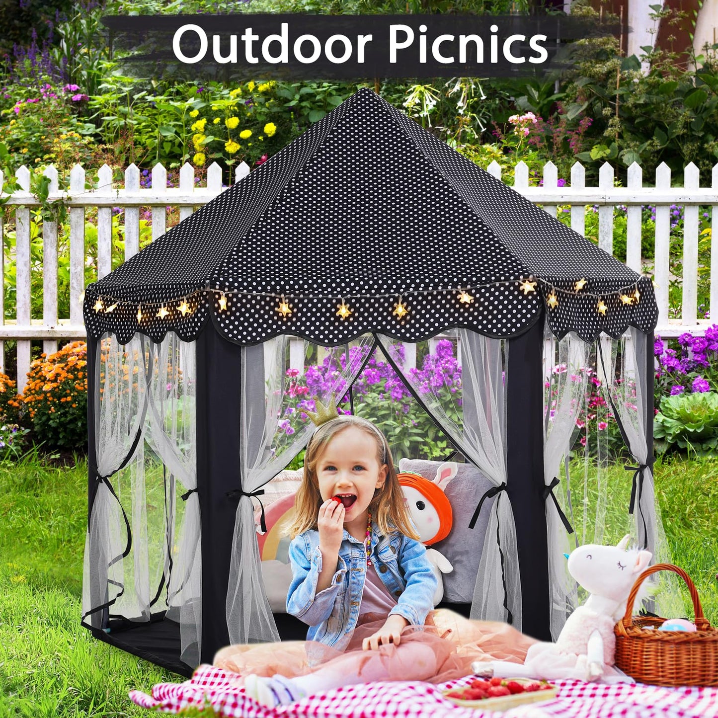 Monobeach Princess Tent for Girls – Large Black Playhouse with Star Lights | Indoor & Outdoor Castle