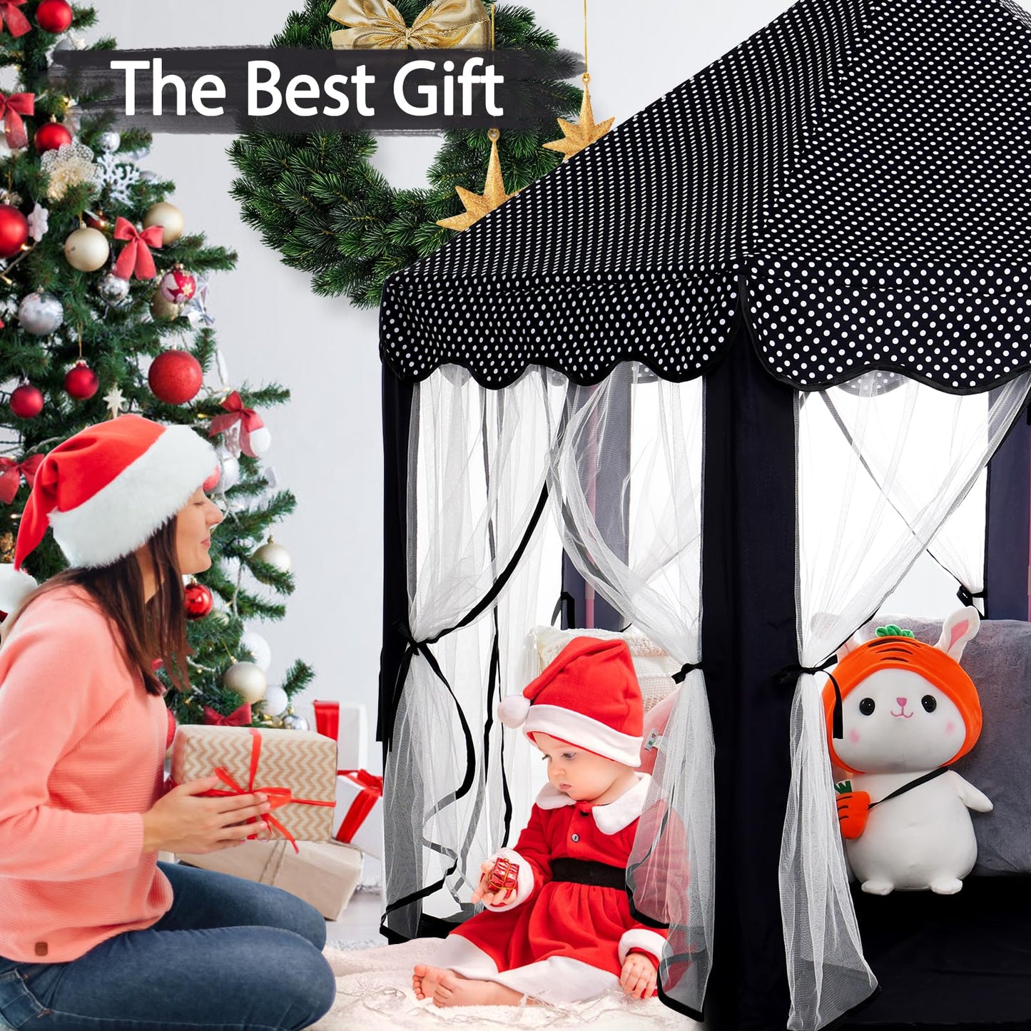Monobeach Princess Tent for Girls – Large Black Playhouse with Star Lights | Indoor & Outdoor Castle