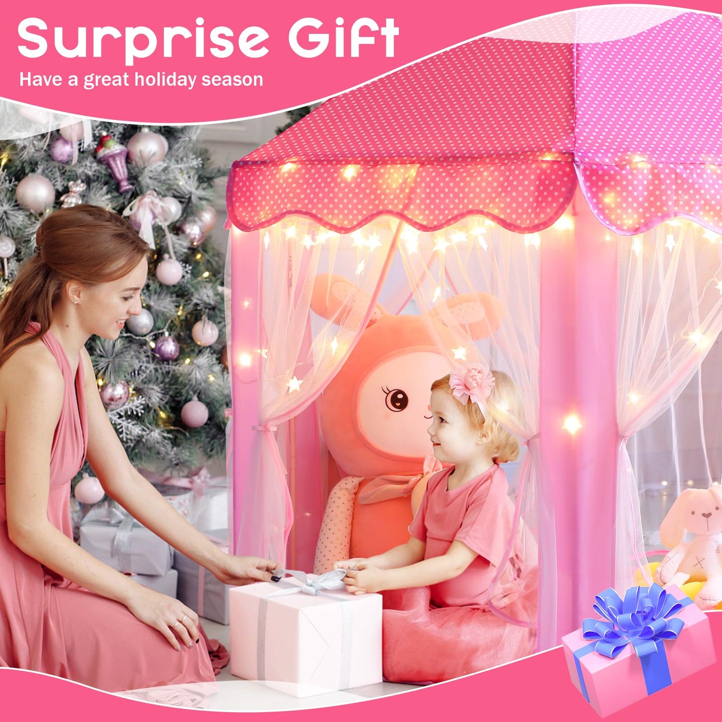 Monobeach Princess Tent – Large Play Castle for Girls with Star Lights, 55x53 inches