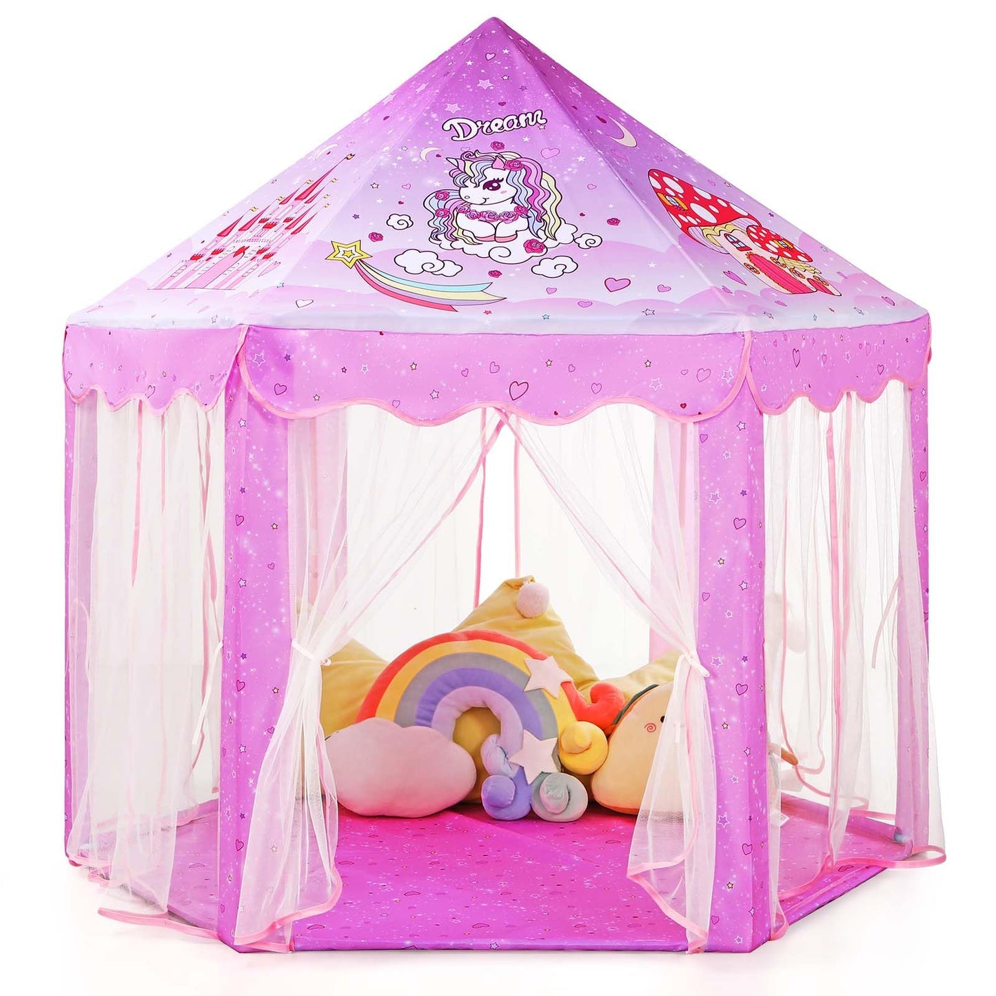 Monobeach Princess Tent – Large Unicorn Castle Play Tent for Kids, 55x53 inches, with Star Lights
